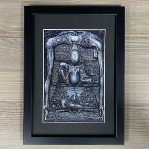 Arte enmarcado de H.R. Giger. Ciencia ficción, fantasía, biomecánica, figuratismo, extraterrestre.