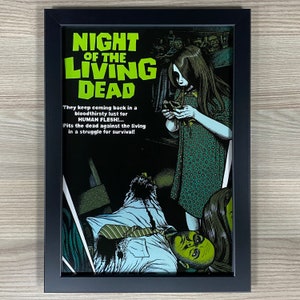 Noc żywych trupów Oprawione dzieło sztuki Pulp Sci-Fi Horror Fantasy Mondo Horror George Romero 1968 Zombie The Walking Dead Świt żywych trupów