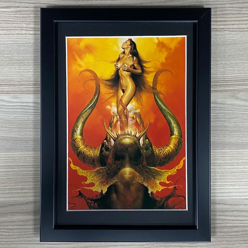 Boris Vallejo Framed Art Birth Sci-Fi Fantasy Dragon Demon Tongue Naked Nude Female 1980 Bad Ass Classic Bodybuilder Muscular zdjęcie 1