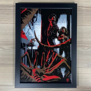 Póster de película enmarcado de Aliens, Ellen Ripley, James Cameron, Xenomorfo, Marines Coloniales, Facehugger, Ciencia ficción, Horror, Alien (1986)