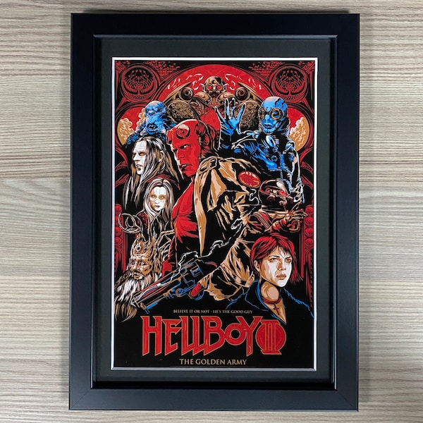 Hellboy II The Golden Army Framed Poster Art Pulp Sci-Fi Horror Fantasy Mondo Horror Guillermo Del Toro Alternative Bros Ron Perlman