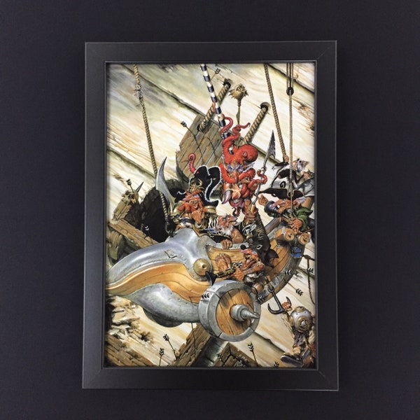 Paul Bonner Framed Art Pulp Sci-Fi Fantasy Classic Captain Krill Darkness Confrontation Rackham Goblin Airship Octopus Squid