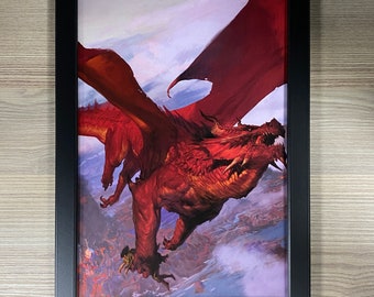 Red Dragon Framed Art Dungeons And Dragons Dungeon Master's Screen Reincarnated Cover Art Gary Gygax D&D TSR RPG Roleplaying Game