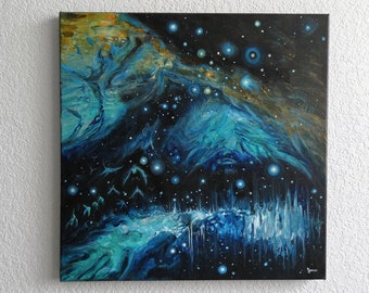 Cosmos 22, Original acrylic space painting on stretched canvas, ready to hang, 16" x 16"
