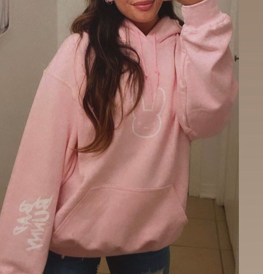 Pink bad bunny hoodie sales