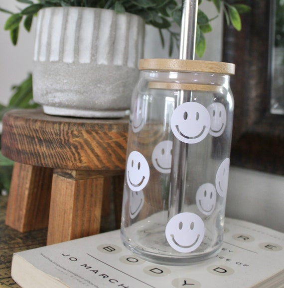 Smiley Face Iced Coffee Cup Glass Beer Can Glass Smiley Face Iced