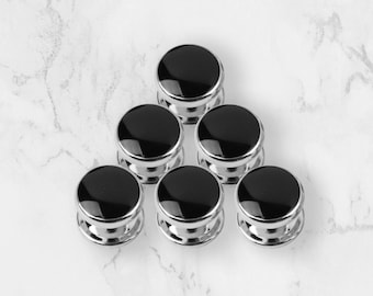 Six Silver & Onyx Black Dress Shirt Tuxedo Studs Only | No Cufflinks | Tuxedo Studs | Formal Shirt Studs | Silver Prom Studs