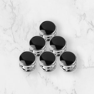 Six Silver & Onyx Black Dress Shirt Tuxedo Studs Only | No Cufflinks | Tuxedo Studs | Formal Shirt Studs | Silver Prom Studs