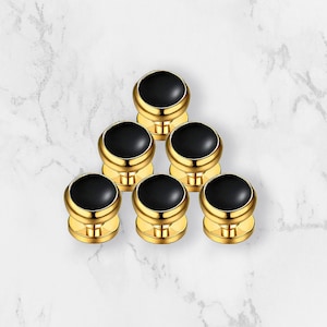 Six Gold & Onyx Black Dress Shirt Tuxedo Studs Only | No Cufflinks | Tuxedo Studs | Formal Shirt Studs | Gold Prom Studs