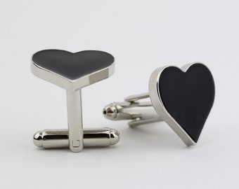 Black Heart Cufflinks | Beautiful & Colourful Black Enamel Cuff Links | Gift For Him | Gift For Her |