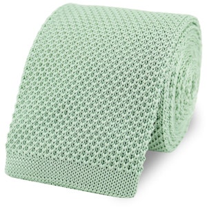 Men&#39;s Mint Green Knitted Neck Tie With Square End | 100% Soft Polyester | Beautiful Wedding Ties For Groom & Groomsmen