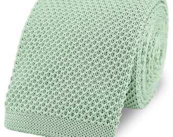 Men&#39;s Mint Green Knitted Neck Tie With Square End | 100% Soft Polyester | Beautiful Wedding Ties For Groom & Groomsmen