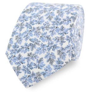 Blue And White Floral Tie, Handmade with  100% Cotton, Perfect Wedding Tie for Groom & Groomsmen. Matching Pocket Square Available.