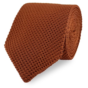 Rust Orange Knitted Tie With Pointed End. Orange Handmade 100% Soft Polyester Tie. Woven Tie. Wedding Tie. Groom & Groomsmen Accessories