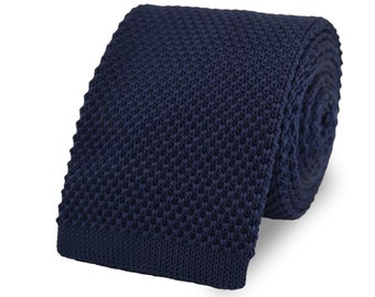 Men&#39;s Navy Blue Knitted Neck Tie With Square End | 100% Soft Polyester | Beautiful Wedding Ties For Groom & Groomsmen