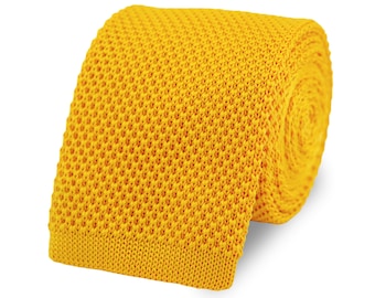 Men&#39;s Mustard Yellow Knitted Neck Tie With Square End | 100% Soft Polyester | Beautiful Wedding Ties For Groom & Groomsmen