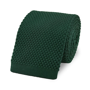 Men&#39;s Dark Green Knitted Neck Tie With Square End | 100% Soft Polyester | Beautiful Wedding Ties For Groom & Groomsmen