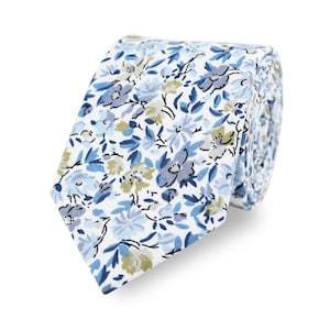 Blue Floral Neck Tie, Pocket Square And Bow Tie Variations | Handmade From 100% Cotton | Men&#39;s Wedding Tie For Groom & Groomsmen