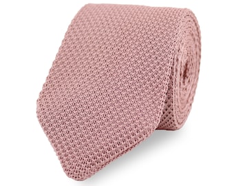 Dusty Pink Knitted Tie. Pink Handmade Soft Polyester Bow Tie Pocket Square Set. Woven Tie. Wedding Tie BowTie. Groom & Groomsmen Accessories