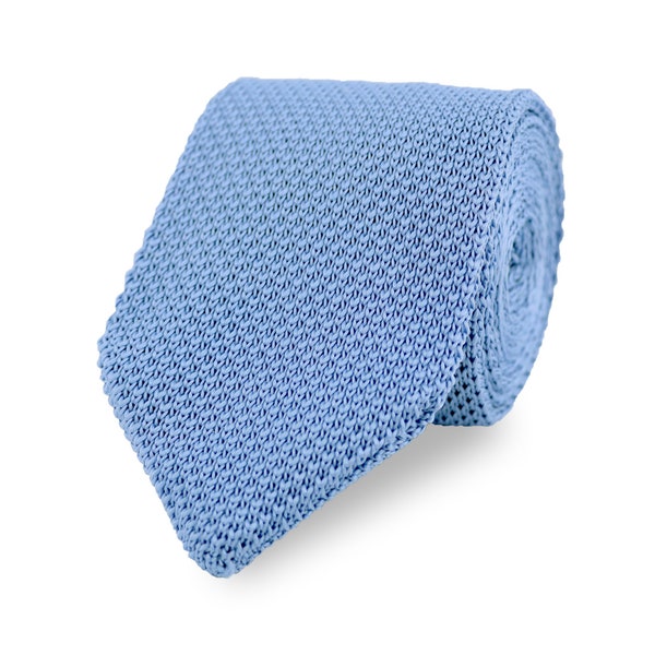 Light Blue Knitted Tie With Pointed End. Pale Blue Handmade 100% Soft Polyester Tie. Woven Tie. Wedding Tie. Groom & Groomsmen Accessories
