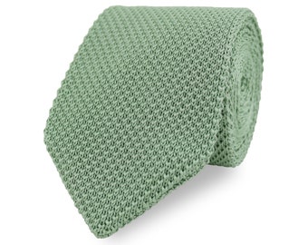 Sage Green Knitted Tie With Pointed End. Light Green Handmade 100% Soft Polyester Tie. Woven Tie. Wedding Tie. Groom & Groomsmen Accessories