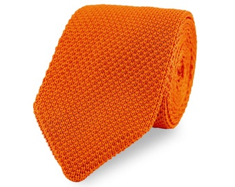 Orange Knitted Tie With Pointed End. Burnt Orange Handmade 100% Soft Polyester Tie. Woven Tie. Wedding Tie. Groom & Groomsmen Accessories
