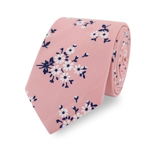 Pink Floral Print Tie Handmade From 100% Cotton, Gents Flower Tie, Mens Blush Pink Wedding Tie, Perfect Groom, Groomsmen And Page Boy Ties