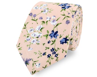 Light Pink And Purple Floral Print Tie, Handmade 100% Cotton, Pastel Pink Wedding Tie, Groom Groomsmen & Child Page Boy Tie