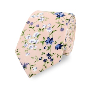 Light Pink And Purple Floral Print Tie, Handmade 100% Cotton, Pastel Pink Wedding Tie, Groom Groomsmen & Child Page Boy Tie