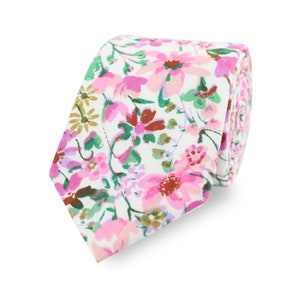 Rose Pink Floral Neck Tie, Pocket Square And Bow Tie Variations | Handmade From 100% Cotton | Men&#39;s Wedding Tie For Groom & Groomsmen