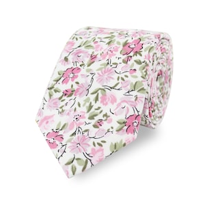 Rose Pink Floral Print Tie Handmade From 100% Cotton, Gents Flower Tie, Mens Blush Pink Wedding Tie, Perfect Groom, Groomsmen, Page Boy Ties