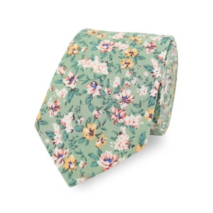 Sage Green Floral Tie, Handmade in 100% Cotton, Flower Tie, Wedding Tie, Groom & Groomsmen, Men&#39;s Floral Tie For Wedding