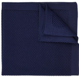 Navy Blue Knitted Pocket Square | Mens Handmade 100% Soft Polyester Handkerchief | Gift For Him | Groom & Groomsmen Wedding Accessories