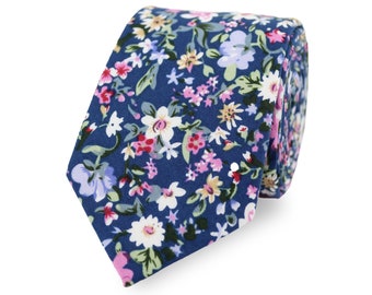 Cotton Floral Tie Handmade Blue And Pink | Flower Tie | Wedding Tie | Gift For Men | Groom & Groomsmen