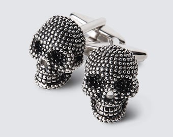 Premium Skull Cufflinks In Black And Silver | Biker Rock Goth Style | Men's Jewellery | Luxury Gift For Him | Jolly Roger | Fathers Day