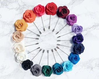 Handmade Rose Floral Lapel Pin. Stylish Flower Men&#39;s Blazer Accessory for Weddings And Parties. Many Colours Options Available