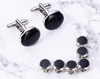 Men Shirt Studs Set Rose Gold Silver and Black Color 5 Piece Per Set with a Gift Box