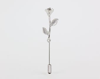 Rose Flower Lapel Pin In Silver Colour | Delivered In Gift Box | Perfect For Weddings & Events