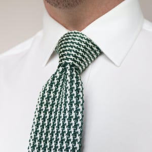 Dark Green Knitted Tie With Houndstooth Design. Handmade Soft Polyester Tie. Woven Tie. Wedding Tie. Groom & Groomsmen Neck Ties