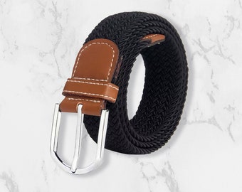 Woven & Elasticated Belt For Men or Women In Black | Unisex Belt | One Size Fits All | Gents Belt | Gift For Him