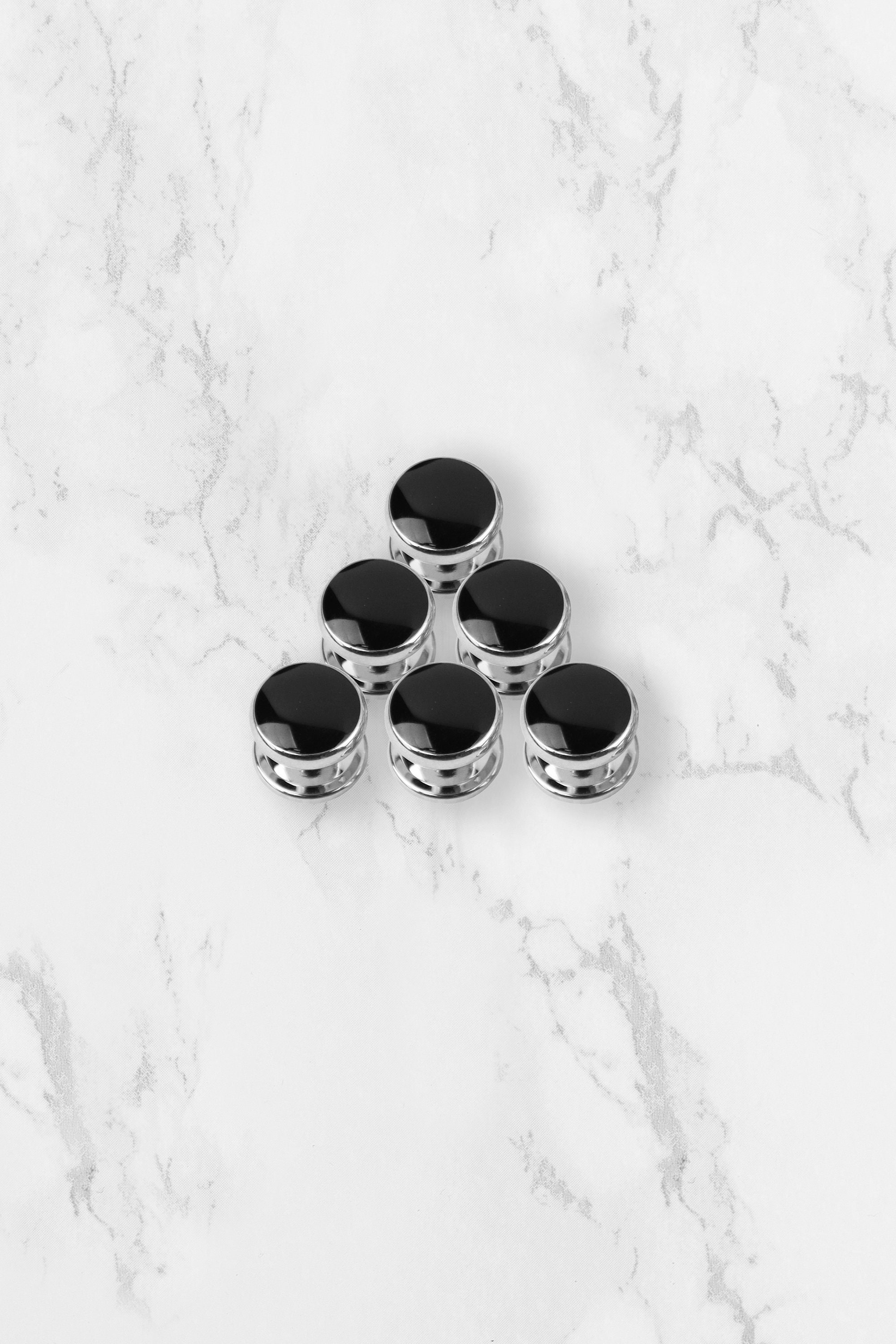 Six Silver & Onyx Black Dress Shirt Tuxedo Studs Only | No Cufflinks | Tuxedo Studs | Formal Shirt Studs | Silver Prom Studs