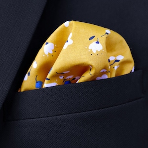 Yellow Floral Tie. Matching Pocket Square And BowTie. Handmade 100% Cotton. Wedding Tie Set. Groom Groomsmen & Child Page Boy Tie. image 4