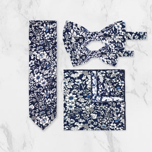 Navy Blue Floral Tie. Matching Father And Son Tie. 100% Cotton Handmade. Flower Tie. Wedding Tie. Groom & Groomsmen
