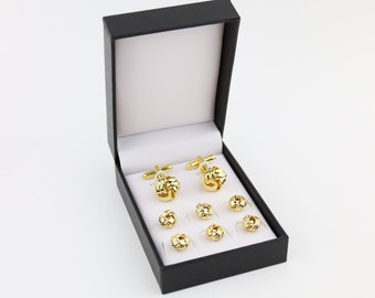Gold Tuxedo Studs Dress Shirt And Cufflink Set. Gold Twist Cufflinks. Tuxedo Cufflinks. Black Tie Event Accessories