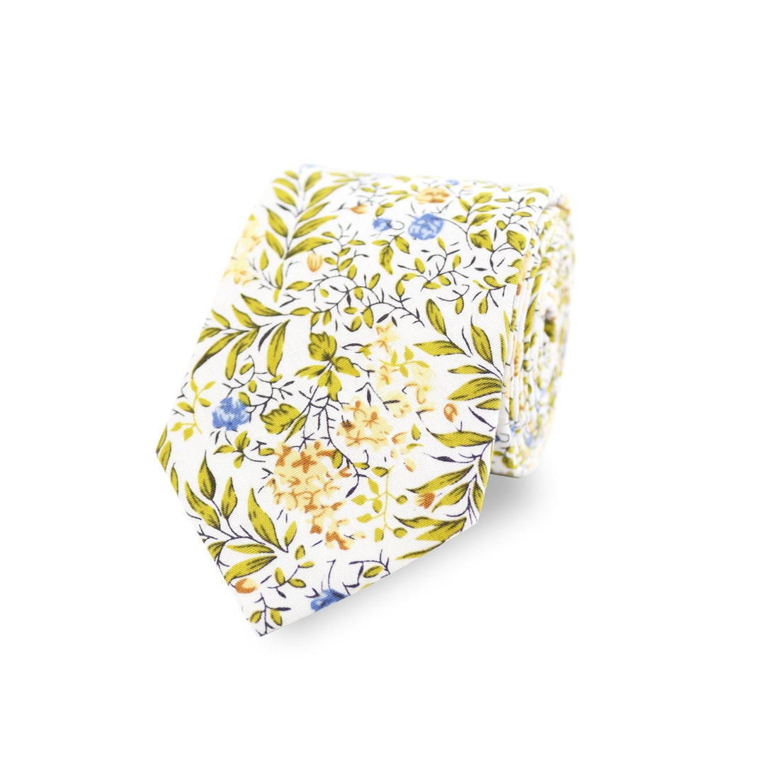 Yellow Floral Tie Pocket Square and Bow Tie Options, Handmade 100% ...