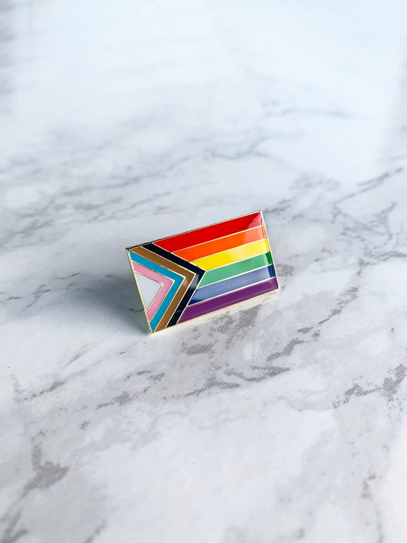 Progress Pride Flag Pin | Enamel Badge Rainbow Inclusive Gay LGBTQ Equality Diversity Lesbian Bisexual Trans Asexual Queer Patch 