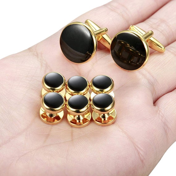 Studs Genuine Onyx Tuxedo Studs Set Tuxedo Shirt Buttons Gold