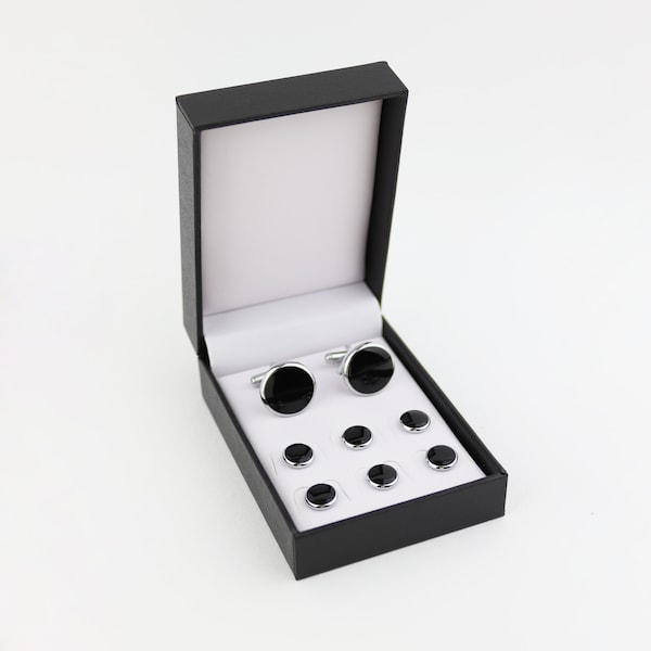 Onyx Black Dress Shirt Tuxedo Studs And Cufflink Set