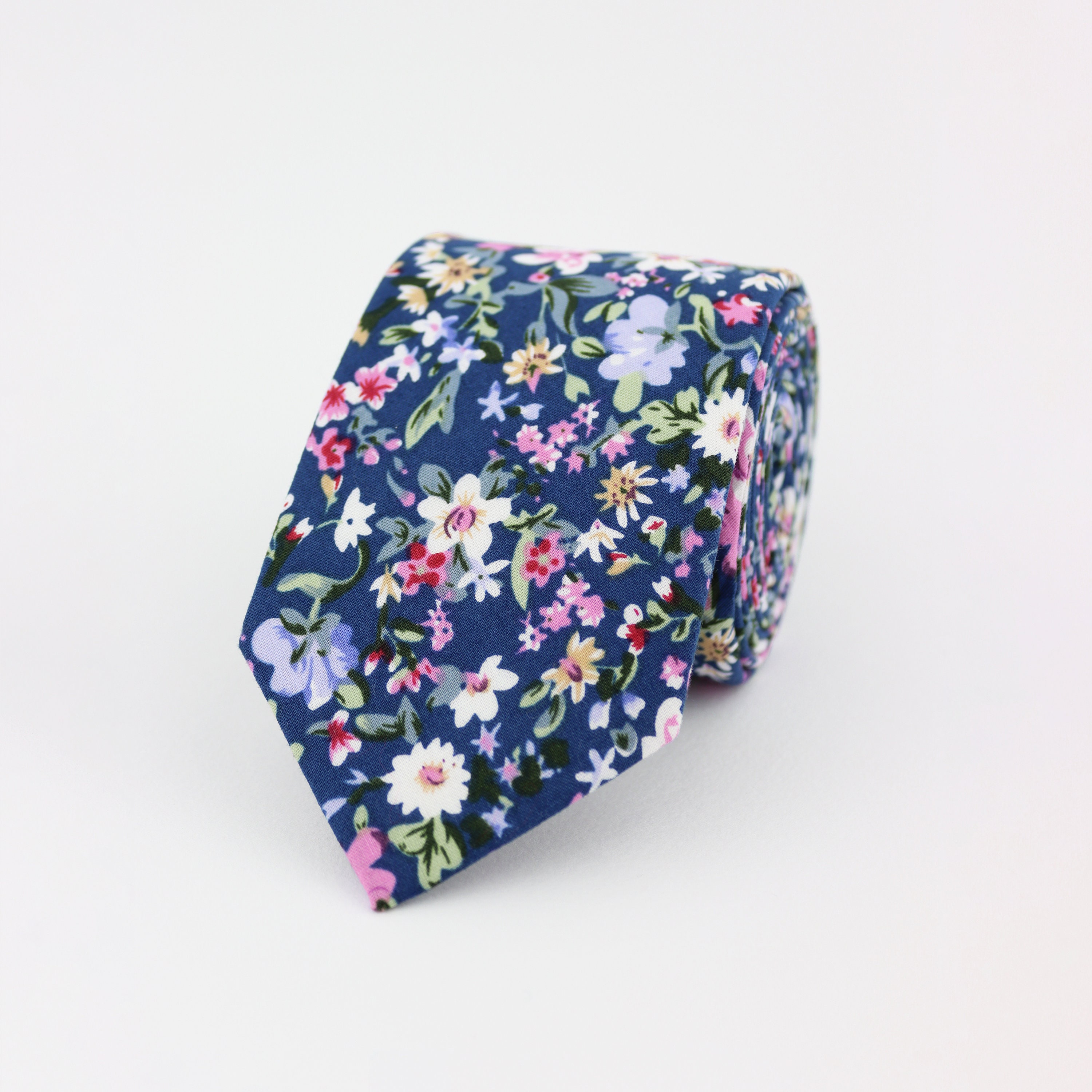 Cotton Floral Tie Handmade Blue and Pink Flower Tie - Etsy UK