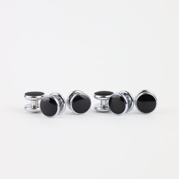 Six Silver & Black Dress Shirt Tuxedo Studs Only | Perfect Tuxedo Shirt Studs | Formal Shirt Studs | Silver Prom Studs | Free UK Shipping